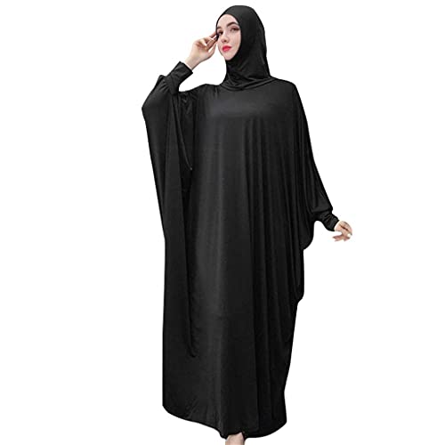 Women's Solid Muslim One-Piece Prayer Dress Muslim Abaya Dress Islamic Maxi Abaya Kaftan with Hijab Full Length Dress