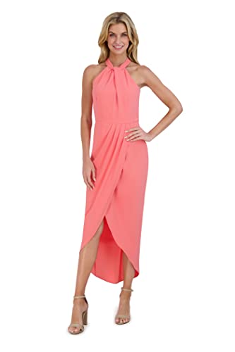 Julia Jordan Women's Knot Neck Tulip Hem Stunning Formal Cocktail Hour Dress, Melon, 12