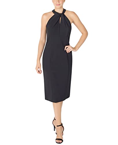 Julia Jordan Women's Sleeveless Midi Sheath Dress with Twist Halter Neck, Black, 14